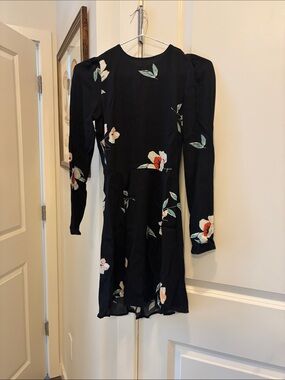 Reformation floral high neck mini dress with open back